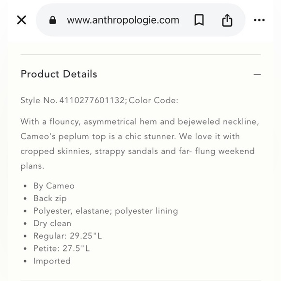 CAMEO by ANTHROPOLOGIE Dahlia Peplum Top in Neutral Motif - Picture 9 of 9